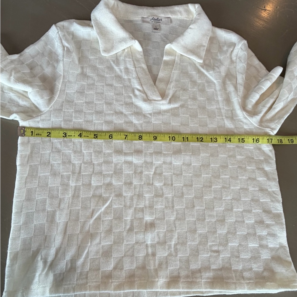 Atelier by Kirious Crop Sweater WMNS L White Pullover VNeck Long Sleeve Stretch - Picture 5 of 8
